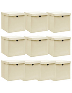 Scatole Portaoggetti con Coperchi 10pz Crema 32x32x32cm Tessuto 2