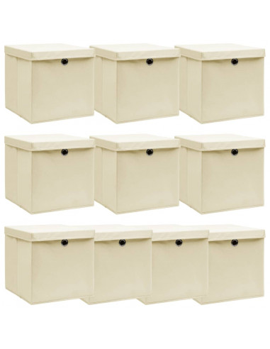 Scatole Portaoggetti con Coperchi 10pz Crema 32x32x32cm Tessuto
