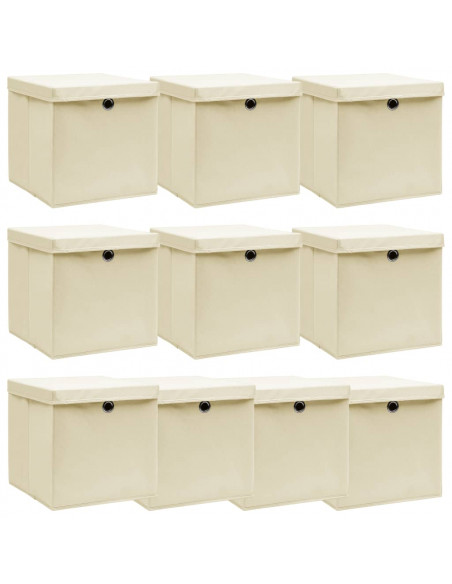 Scatole Portaoggetti con Coperchi 10pz Crema 32x32x32cm Tessuto