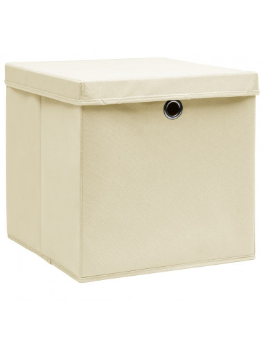 Scatole Portaoggetti con Coperchi 10pz Crema 32x32x32cm Tessuto