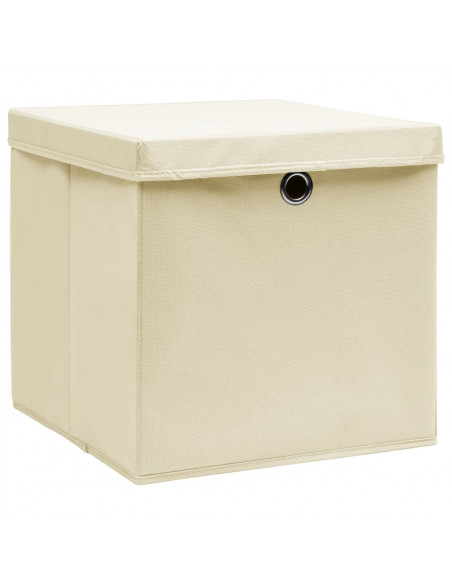Scatole Portaoggetti con Coperchi 10pz Crema 32x32x32cm Tessuto