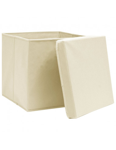 Scatole Portaoggetti con Coperchi 10pz Crema 32x32x32cm Tessuto