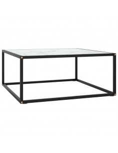 Tavolino da Salotto Nero con Vetro Marmo Bianco  80x80x35 cm 2