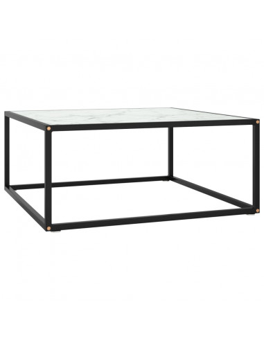 Tavolino da Salotto Nero con Vetro Marmo Bianco  80x80x35 cm