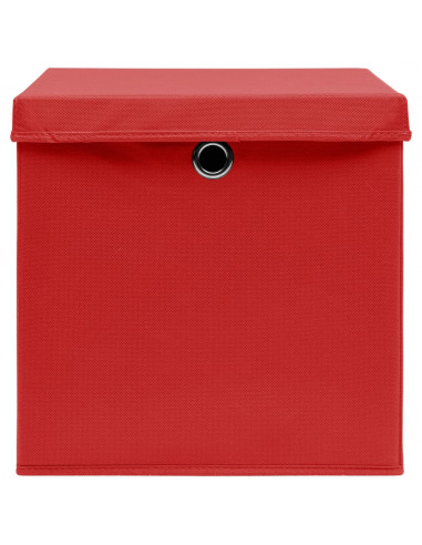 Scatole Portaoggetti con Coperchi 4pz Rosse 32x32x32 cm Tessuto