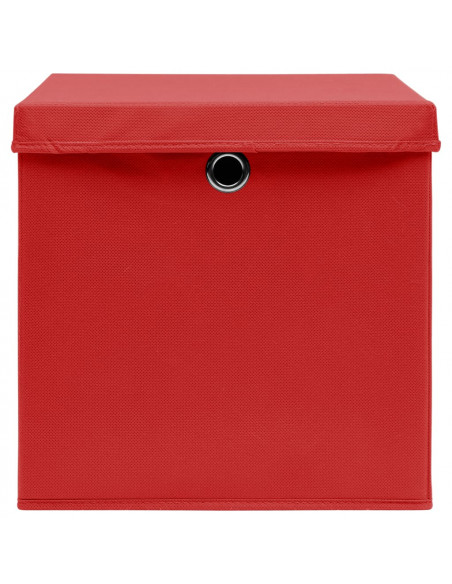 Scatole Portaoggetti con Coperchi 4pz Rosse 32x32x32 cm Tessuto