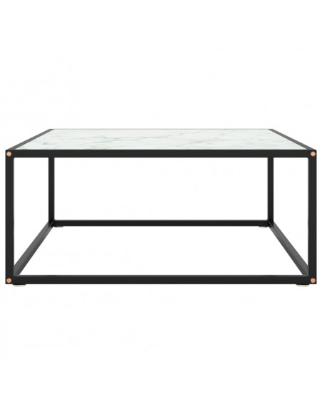 Tavolino da Salotto Nero con Vetro Marmo Bianco  80x80x35 cm