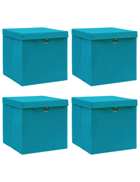 Scatole con Coperchi 4pz Azzurre 32x32x32 cm Tessuto
