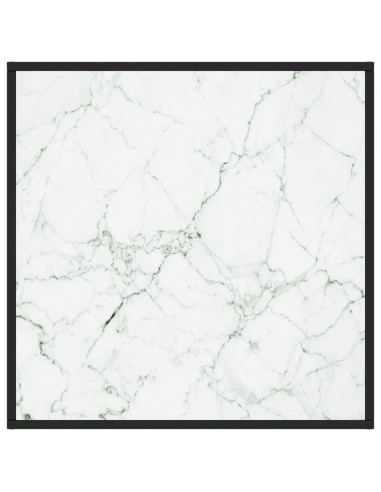 Tavolino da Salotto Nero con Vetro Marmo Bianco  80x80x35 cm