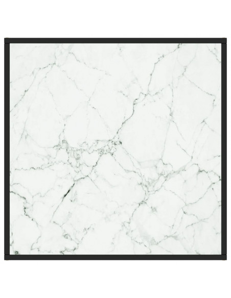 Tavolino da Salotto Nero con Vetro Marmo Bianco  80x80x35 cm