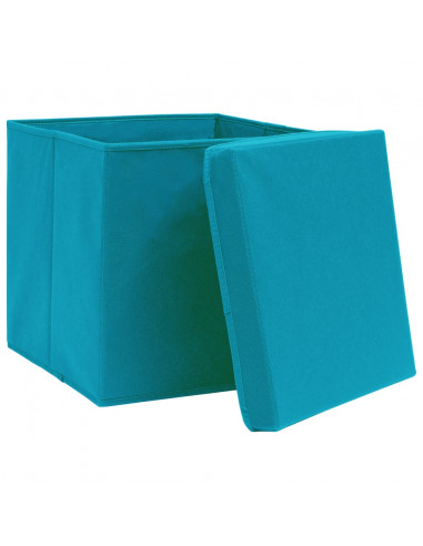 Scatole con Coperchi 4pz Azzurre 32x32x32 cm Tessuto
