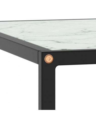 Tavolino da Salotto Nero con Vetro Marmo Bianco  80x80x35 cm