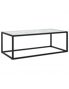 Tavolino da Salotto Nero con Vetro Marmo Bianco 100x50x35 cm 2
