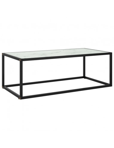 Tavolino da Salotto Nero con Vetro Marmo Bianco 100x50x35 cm