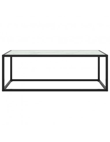 Tavolino da Salotto Nero con Vetro Marmo Bianco 100x50x35 cm