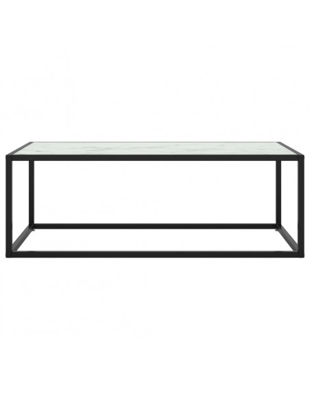 Tavolino da Salotto Nero con Vetro Marmo Bianco 100x50x35 cm