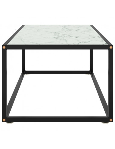 Tavolino da Salotto Nero con Vetro Marmo Bianco 100x50x35 cm