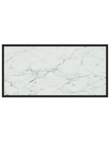 Tavolino da Salotto Nero con Vetro Marmo Bianco 100x50x35 cm
