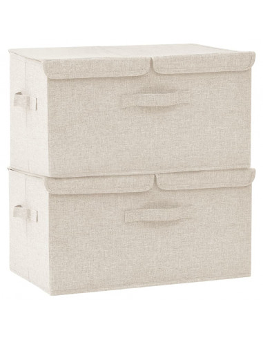 Scatole Portaoggetti 2pz in Tessuto 50x30x25 cm Crema