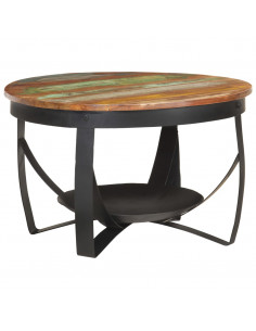 Tavolino da Salotto Ø68x43 cm in Legno Massello di Recupero 2