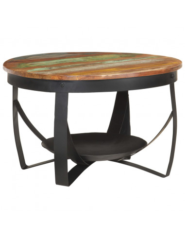 Tavolino da Salotto Ø68x43 cm in Legno Massello di Recupero