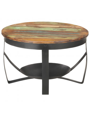 Tavolino da Salotto Ø68x43 cm in Legno Massello di Recupero