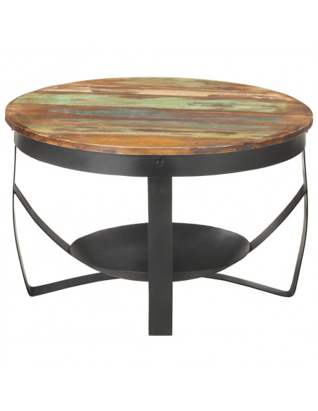Tavolino da Salotto Ø68x43 cm in Legno Massello di Recupero