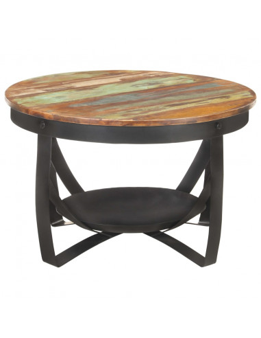 Tavolino da Salotto Ø68x43 cm in Legno Massello di Recupero