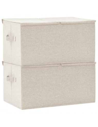 Scatole Portaoggetti 2pz in Tessuto 50x30x25 cm Crema