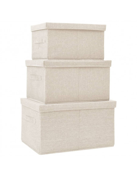 Scatole Portaoggetti Impilabili Set 3pz in Tessuto Crema
