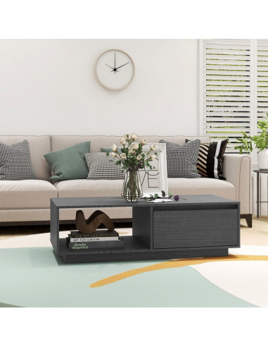 Tavolino da Salotto Grigio 110x50x33,5cm Legno Massello di Pino