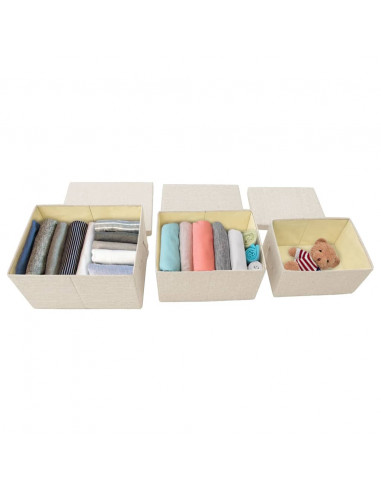 Scatole Portaoggetti Impilabili Set 3pz in Tessuto Crema