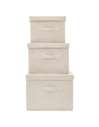 Scatole Portaoggetti Impilabili Set 3pz in Tessuto Crema
