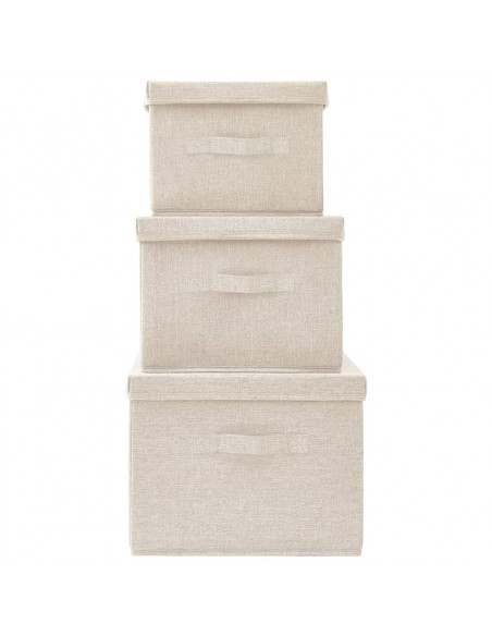 Scatole Portaoggetti Impilabili Set 3pz in Tessuto Crema