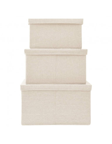 Scatole Portaoggetti Impilabili Set 3pz in Tessuto Crema