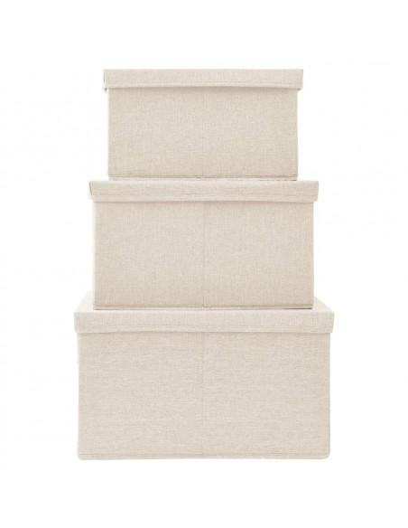 Scatole Portaoggetti Impilabili Set 3pz in Tessuto Crema