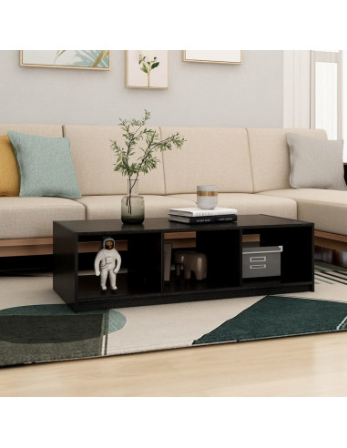 Tavolino da Salotto Nero 110x50x34 cm Legno Massello di Pino