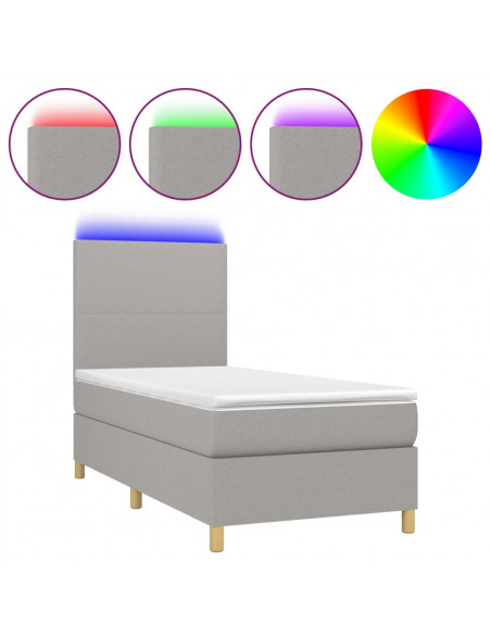 Letto a Molle Materasso e LED Grigio Chiaro 100x200 cm Tessuto