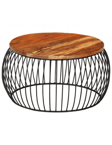 Tavolino da Salotto Ø68 cm in Legno Massello di Recupero