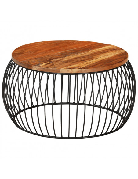 Tavolino da Salotto Ø68 cm in Legno Massello di Recupero