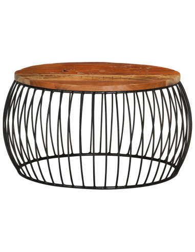 Tavolino da Salotto Ø68 cm in Legno Massello di Recupero