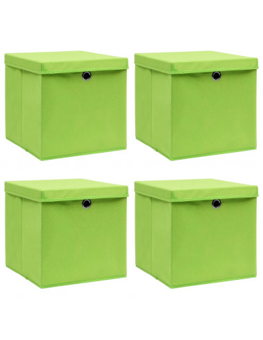 Scatole Portaoggetti con Coperchi 4pz Verdi 32x32x32 cm Tessuto