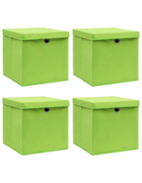 Scatole Portaoggetti con Coperchi 4pz Verdi 32x32x32 cm Tessuto