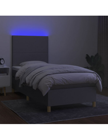 Letto a Molle Materasso e LED Grigio Chiaro 100x200 cm Tessuto