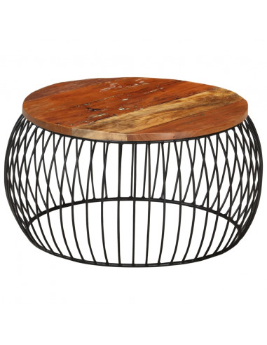 Tavolino da Salotto Ø68 cm in Legno Massello di Recupero