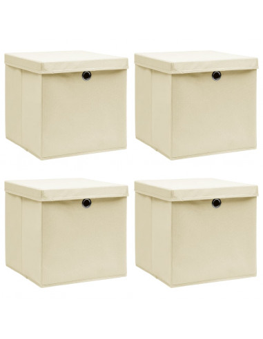 Scatole Portaoggetti con Coperchi 4pz Crema 32x32x32 cm Tessuto