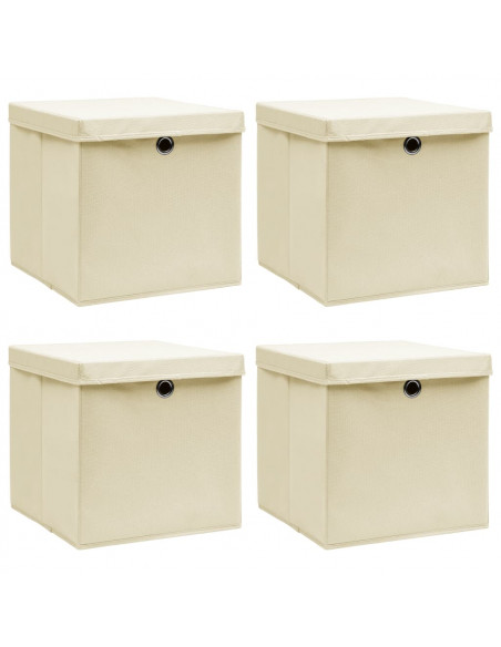 Scatole Portaoggetti con Coperchi 4pz Crema 32x32x32 cm Tessuto