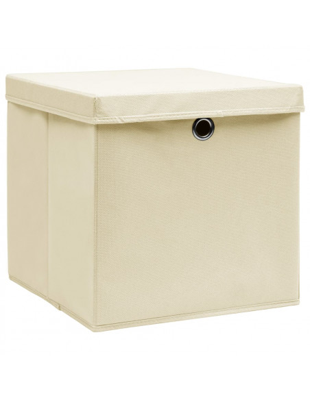 Scatole Portaoggetti con Coperchi 4pz Crema 32x32x32 cm Tessuto
