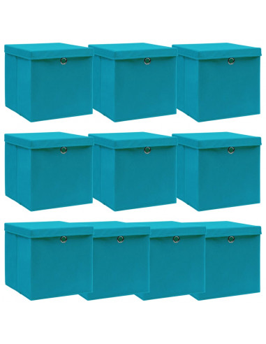Scatole con Coperchi 10pz Azzurre 32x32x32 cm Tessuto