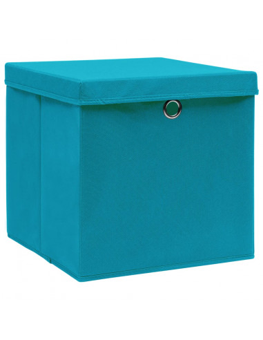 Scatole con Coperchi 10pz Azzurre 32x32x32 cm Tessuto